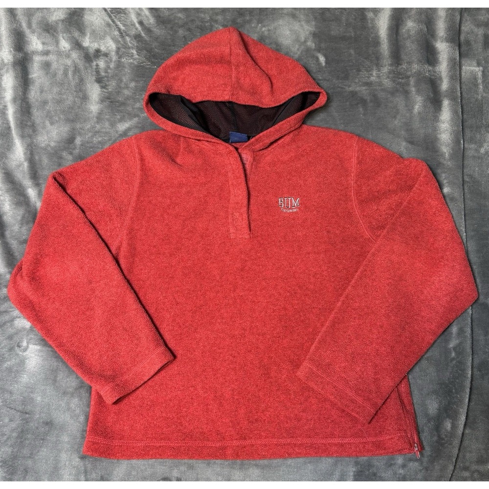Vintage BUM Equipment Hoodie Mens Medium Red Fleece Lined Pullover‎ Side Zip 90s